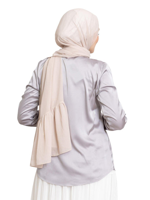 Grey Satin Collar Blouse - Khotwh