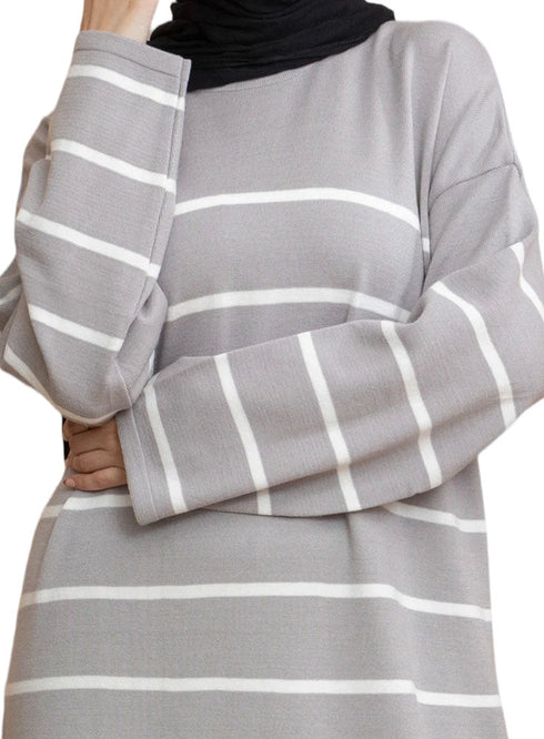 Grey Short - Striped Dress - Khotwh