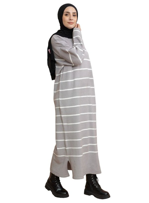 Grey Short - Striped Dress - Khotwh