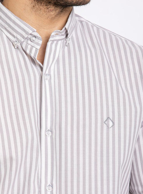 Grey Striped Oxford Shirt - Khotwh