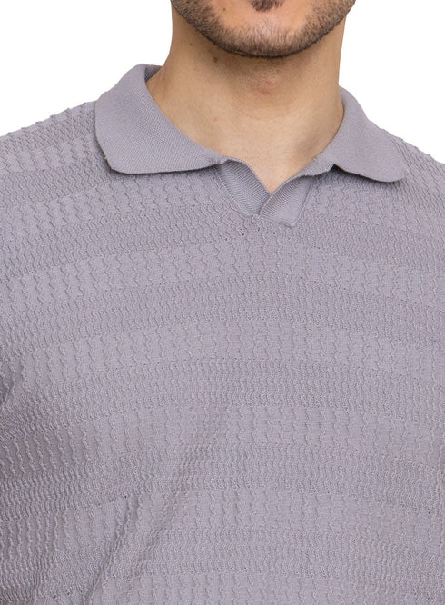 Grey striped zigzag - F - Polo Neck T-Shirt - Khotwh