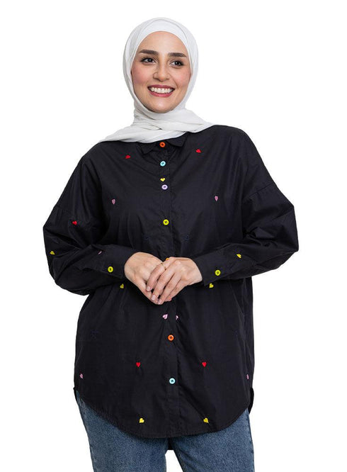 Heart - Black E - Over Size Shirt - Khotwh