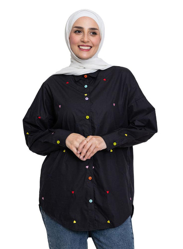 Heart - Black E - Over Size Shirt - Khotwh