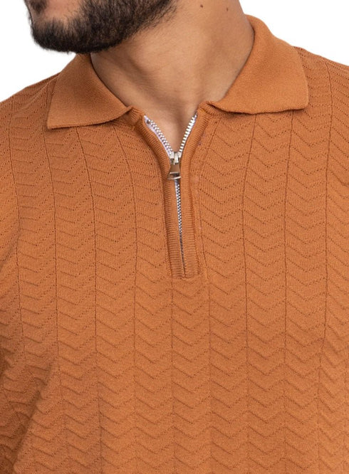 Honey Design 01014Knit Polo Neck Zipper - T-Shirt - Khotwh