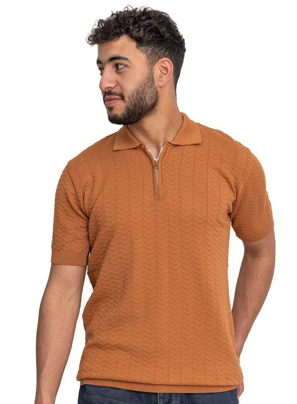 Honey Design 01014Knit Polo Neck Zipper - T-Shirt - Khotwh