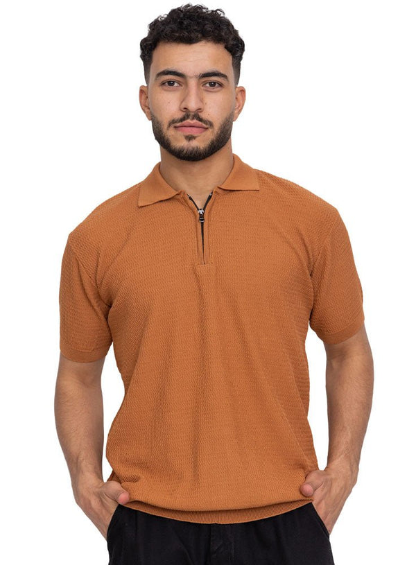 Honey Design 01025Knit Polo Neck Zipper - T-Shirt - Khotwh