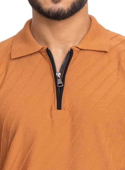 Honey Design 01052Knit Polo Neck Zipper - T-Shirt - Khotwh