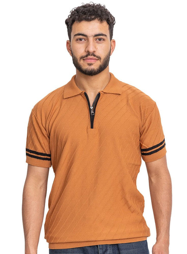 Honey Design 01052Knit Polo Neck Zipper - T-Shirt - Khotwh