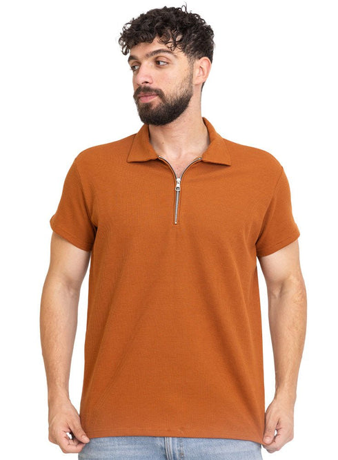 Honey Zipper Squares Polo Neck T-Shirt - Khotwh