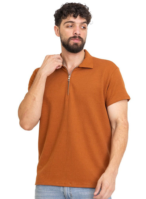 Honey Zipper Squares Polo Neck T-Shirt - Khotwh