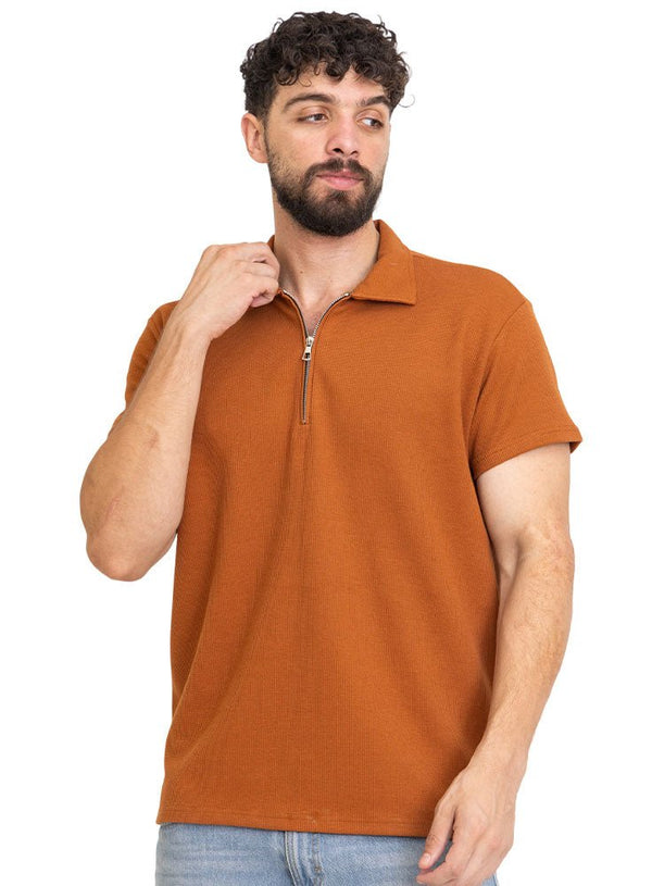Honey Zipper Squares Polo Neck T-Shirt - Khotwh