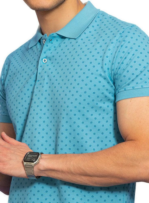 Ice Crystal - D.Aqua Printed Polo - Khotwh