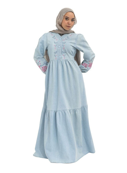 Ice- Design 7113 Embroidered Denim Dress - Khotwh