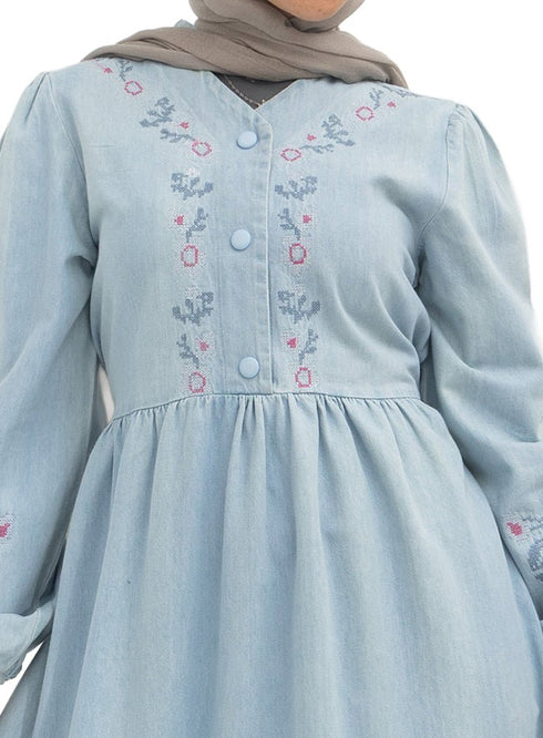 Ice- Design 7113 Embroidered Denim Dress - Khotwh