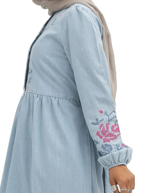 Ice- Design 7113 Embroidered Denim Dress - Khotwh