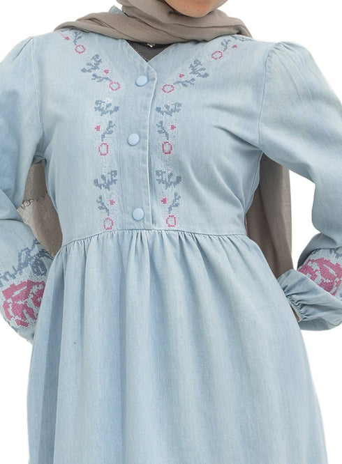 Ice- Design 7113 Embroidered Denim Dress - Khotwh