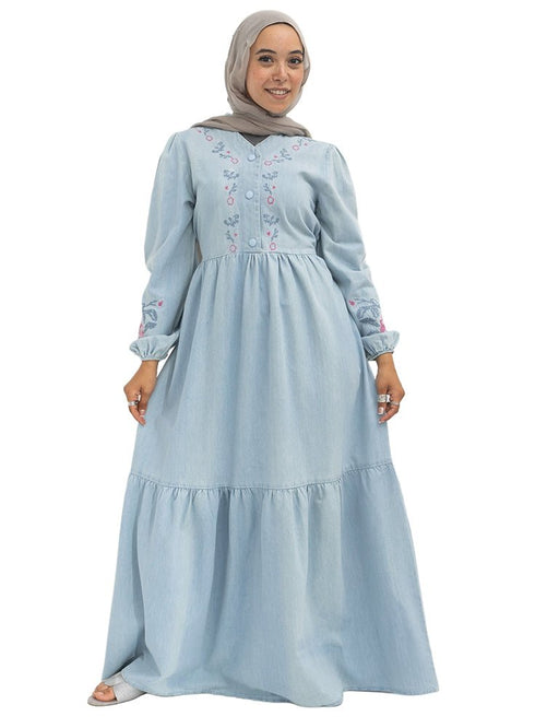 Ice- Design 7113 Embroidered Denim Dress - Khotwh