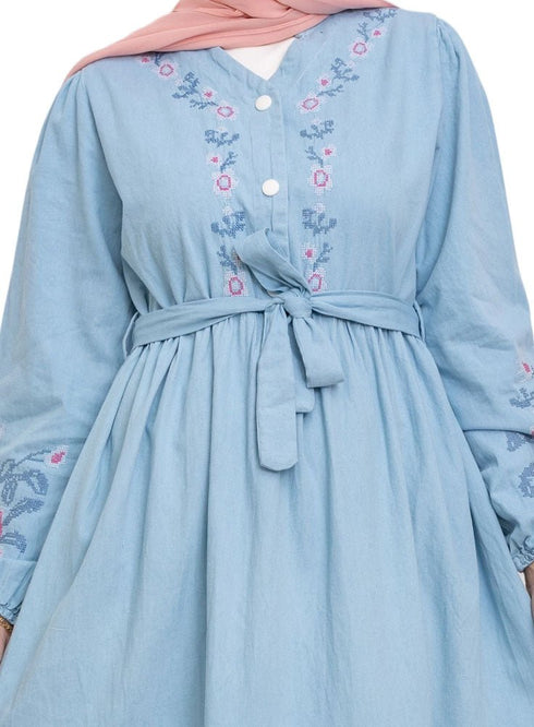 Ice- Design 7113 Embroidered Denim Dress - Khotwh
