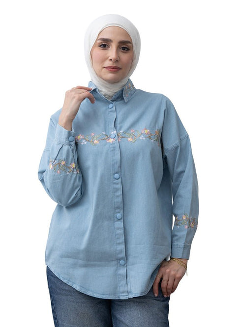 Ice Embroidered Denim Shirt - Khotwh