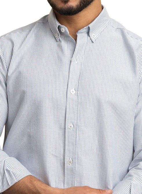 Indigo - Design 1 Striped Oxford Shirt - Khotwh