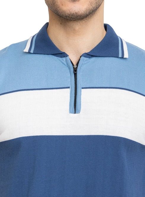 Indigo F - Zipper Polo Knit T-Shirt - Khotwh