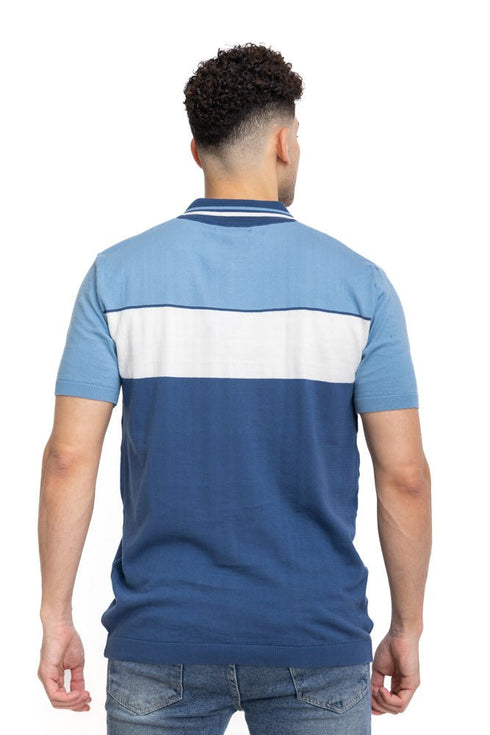 Indigo F - Zipper Polo Knit T-Shirt - Khotwh
