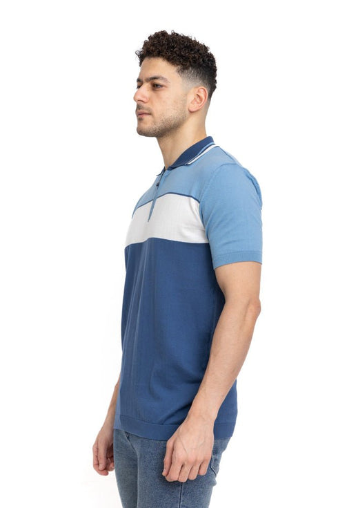 Indigo F - Zipper Polo Knit T-Shirt - Khotwh
