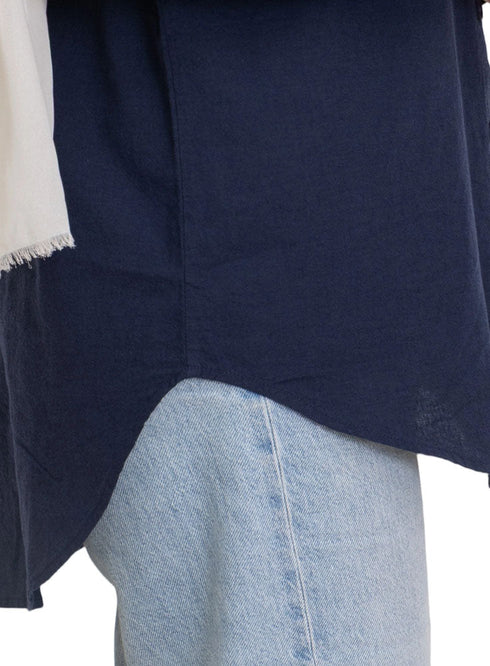 Indigo Pocket Over Size Linen Shirt - Khotwh