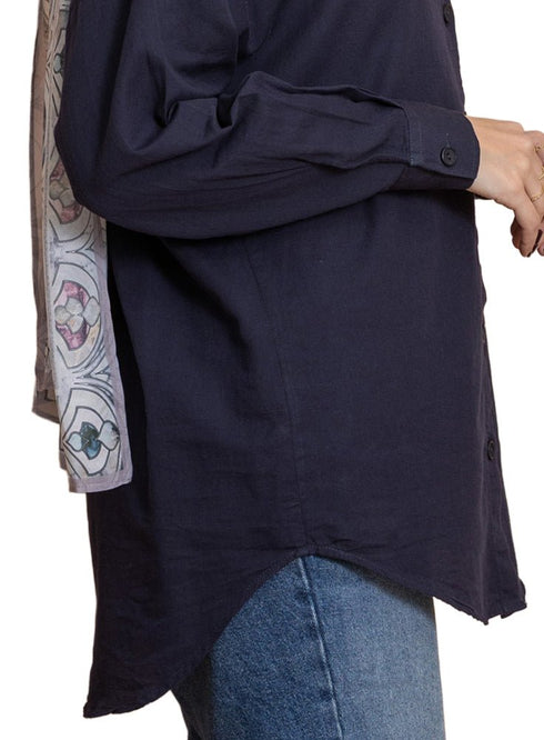 Indigo Pocket Over Size Linen Shirt - Khotwh