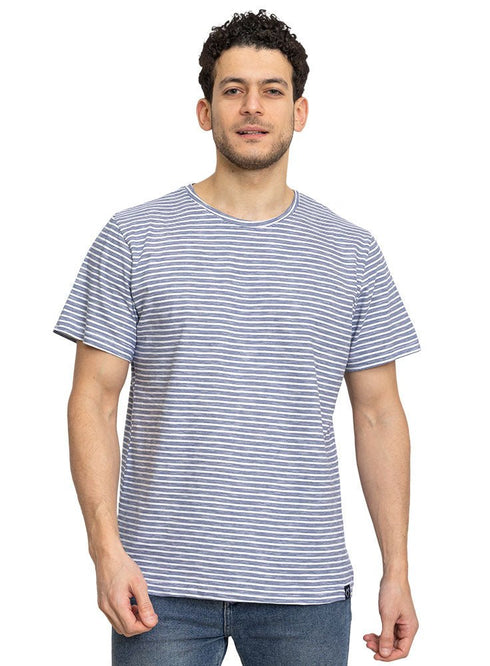 Indigo Striped Round T-shirt - Khotwh