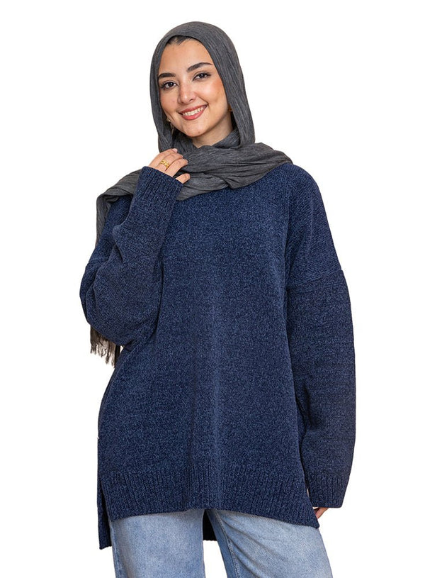 Indigo Velvet V - Over Size Pullover - Khotwh