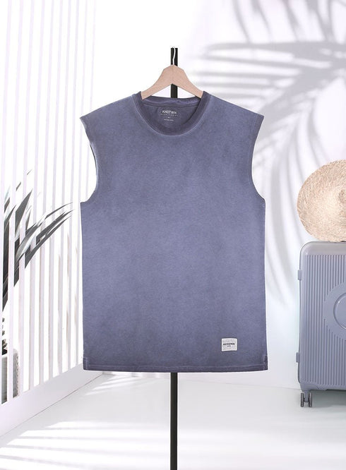 Indigo Washed Sleeveless T-Shirt - Khotwh