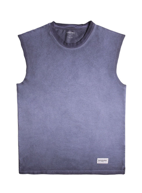 Indigo Washed Sleeveless T-Shirt - Khotwh