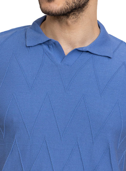 Indigo Zigzag F - Z - Polo Neck T-shirt - Khotwh