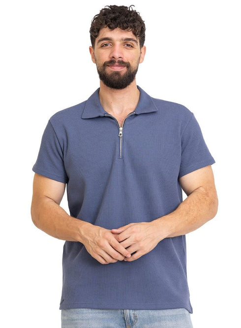 Jeans Zipper Squares Polo Neck T-Shirt - Khotwh