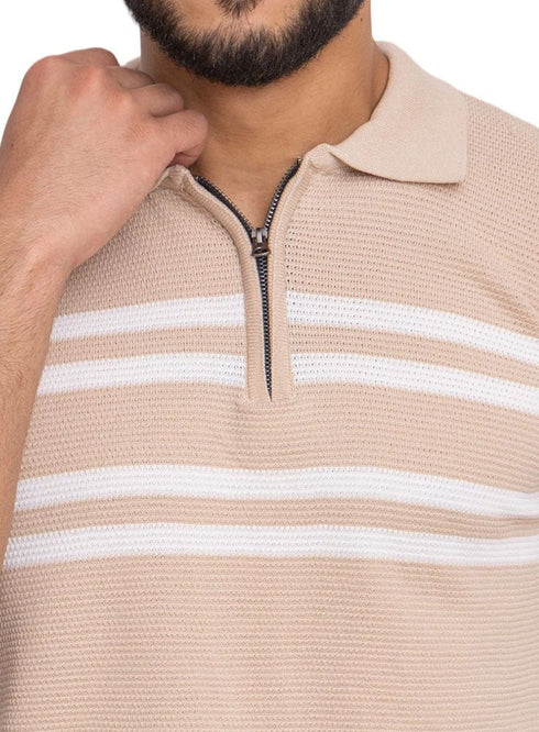 Latte Design 01050Knit Polo Neck Zipper - T-Shirt - Khotwh