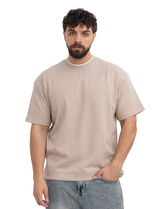 Latte Double-Layerd Oversize Round T-Shirt - Khotwh