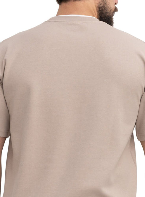 Latte Double-Layerd Oversize Round T-Shirt - Khotwh