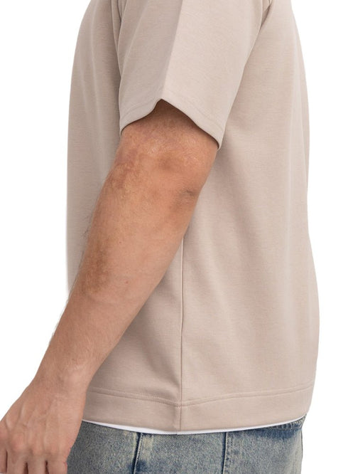 Latte Double-Layerd Oversize Round T-Shirt - Khotwh