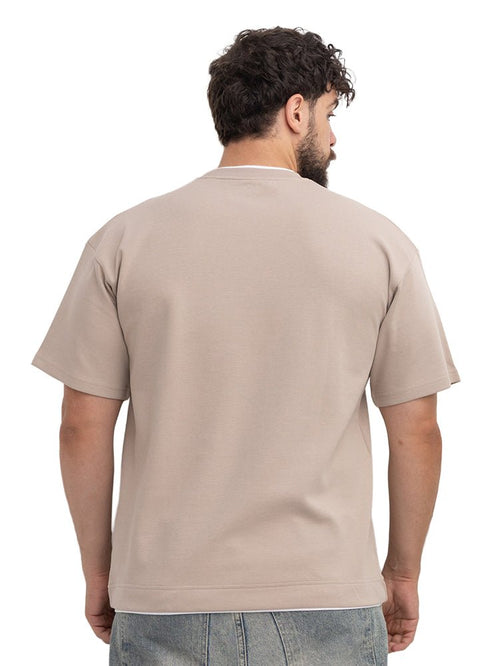 Latte Double-Layerd Oversize Round T-Shirt - Khotwh