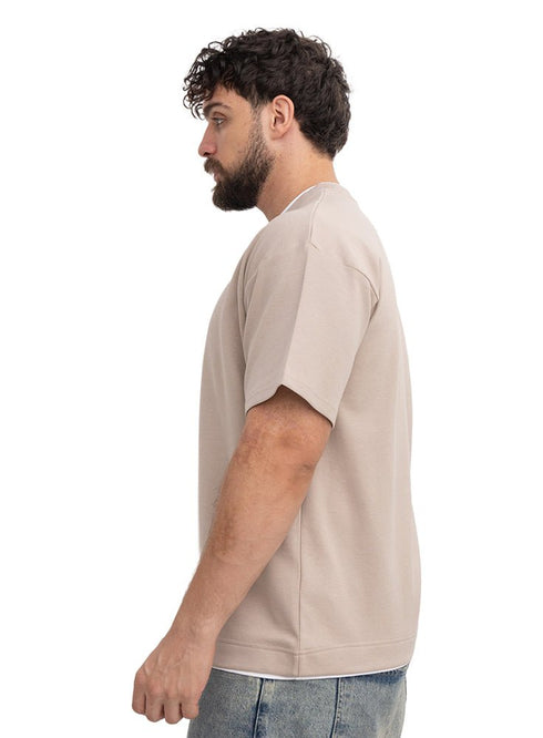 Latte Double-Layerd Oversize Round T-Shirt - Khotwh