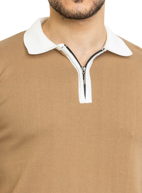 Latte F - Zipper Polo Neck Pullover - Khotwh