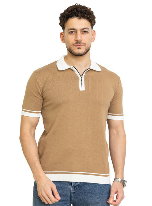 Latte F - Zipper Polo Neck Pullover - Khotwh