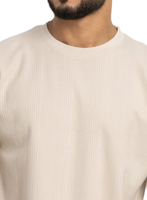 Latte Jacquard - Over Size Round T-Shirt - Khotwh