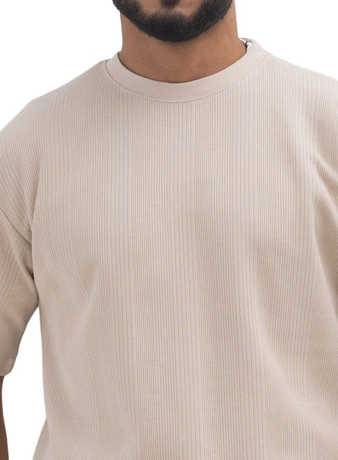 Latte Jacquard - Over Size Round T-Shirt - Khotwh