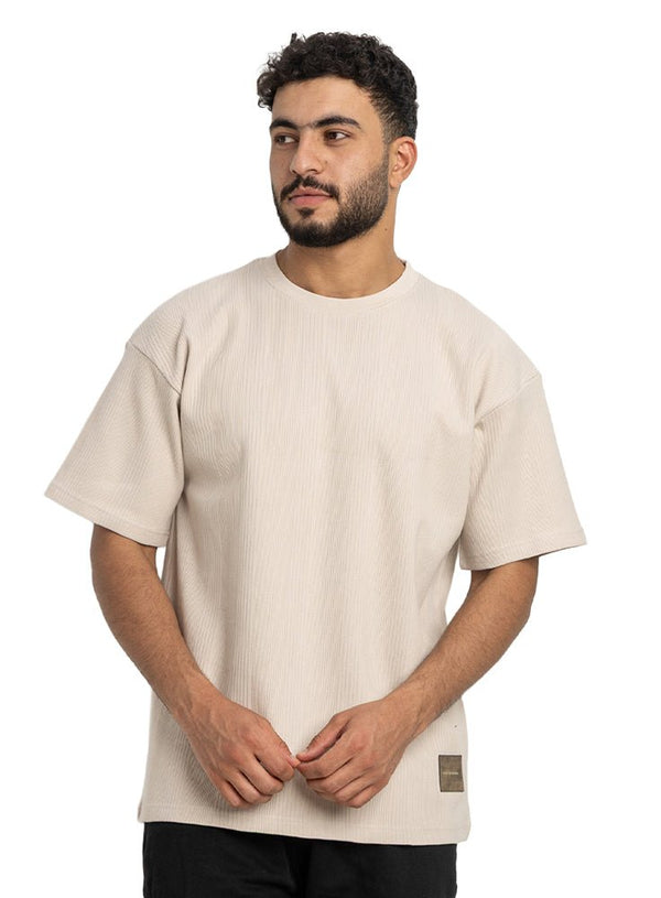 Latte Jacquard - Over Size Round T-Shirt - Khotwh