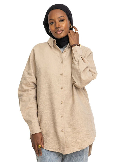 Latte Oxford Over Size Shirt - Khotwh