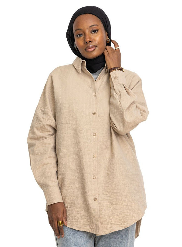 Latte Oxford Over Size Shirt - Khotwh