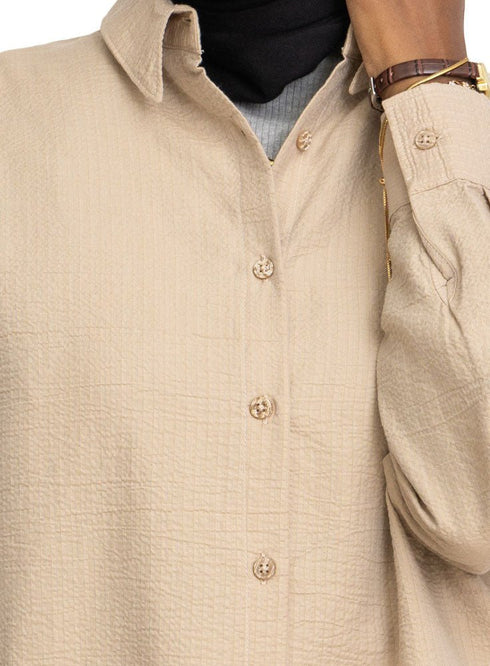Latte Oxford Over Size Shirt - Khotwh