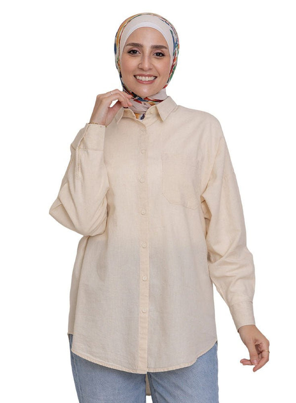 Latte Pocket Over Size Linen Shirt - Khotwh